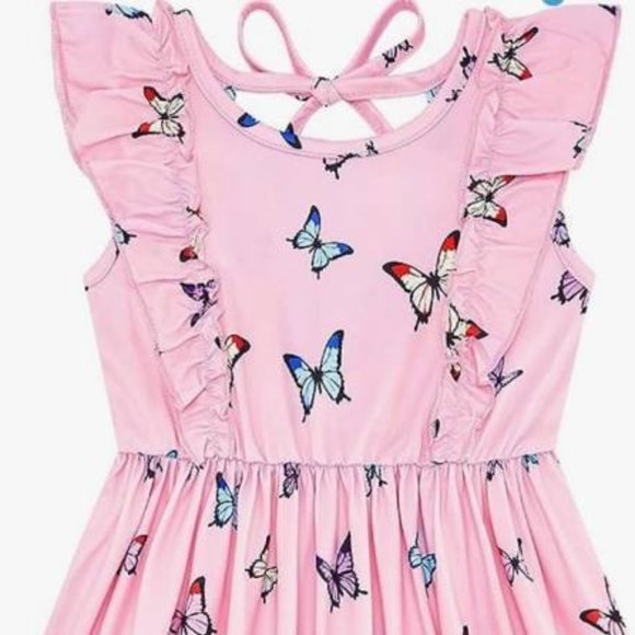 Toddler Girl Dress for Kids Summer Beach Dress Ruffle Sleeveless Tie Back Sz 5-6 - Picture 2 of 6